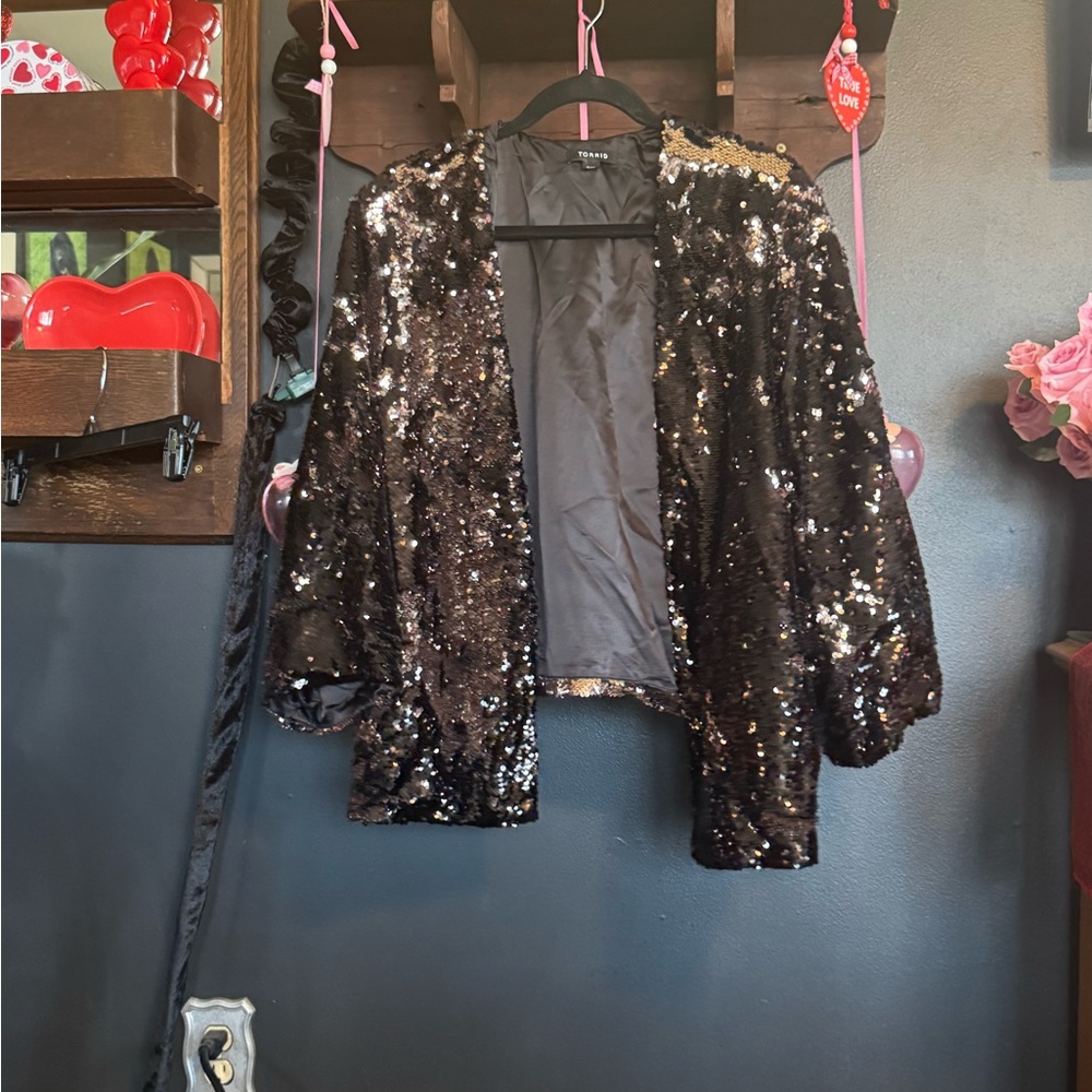 torrid Black/gold Sequin Open-Front Blazer